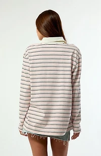 adidas Striped Long Sleeve Oversized Polo Shirt