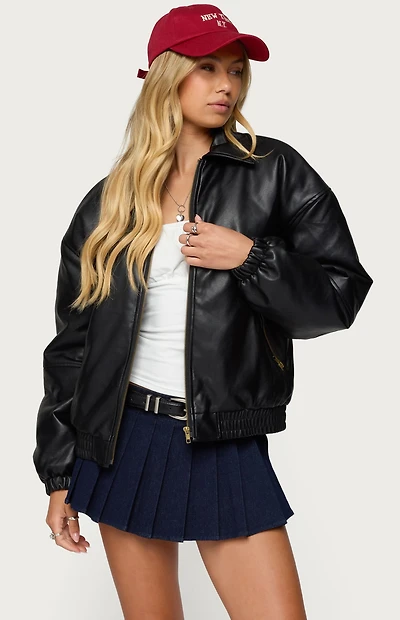 Edikted Halley Faux Leather Bomber Jacket