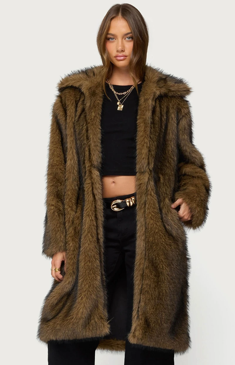 Edikted Saphira Oversized Faux Fur Maxi Coat