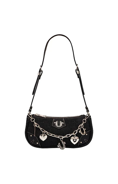 True Religion Black Horseshoe Chain Denim Shoulder Bag