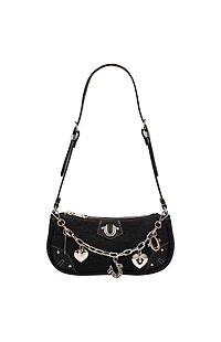 True Religion Black Horseshoe Chain Denim Shoulder Bag