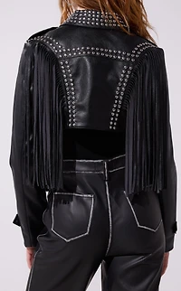 AZALEA WANG Oakly Black Fringe Faux Leather Western Jacket