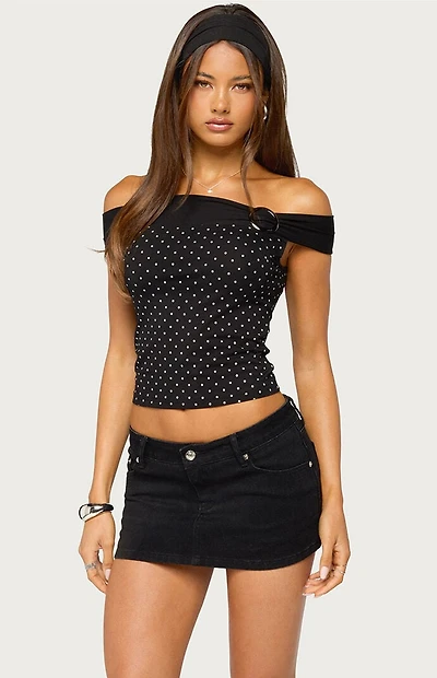 Edikted Eela Off-The-Shoulder Polka Dot Top