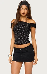 Edikted Eela Off-The-Shoulder Polka Dot Top