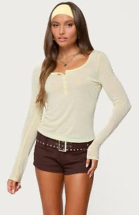 Edikted Ria Sheer Long Sleeve Henley Top