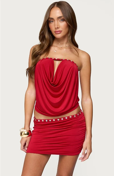 Edikted Giana Iridescent Strapless Cowl Neck Top