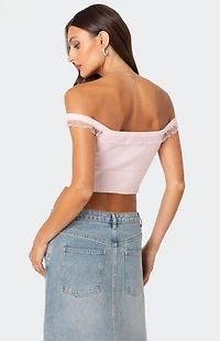 Edikted Off Shoulder Trimmed Knit Top