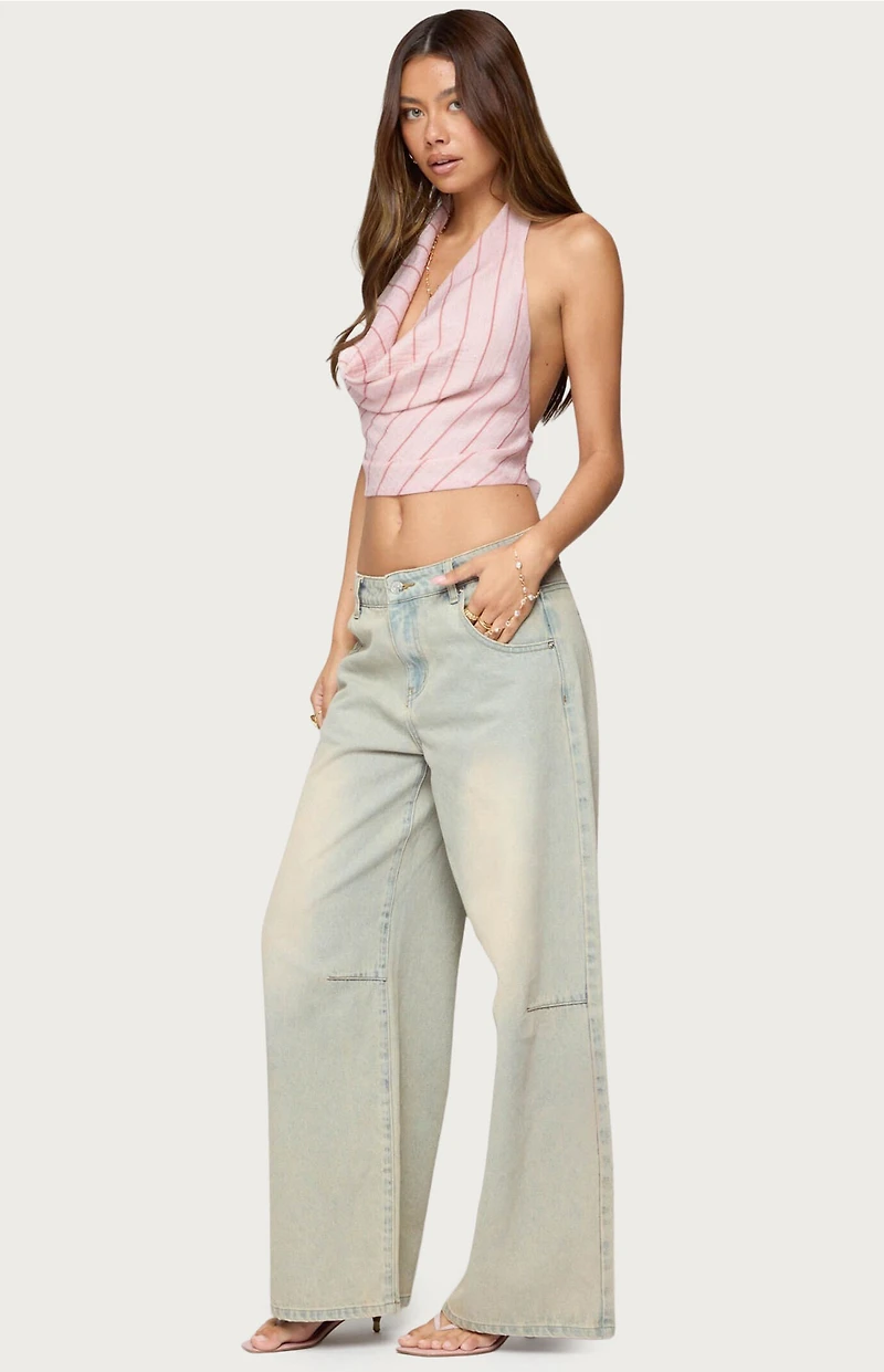 Edikted Stripey Metallic Cowl Neck Halter Top