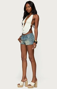 Edikted Tulie Grommet Distressed Denim Shorts