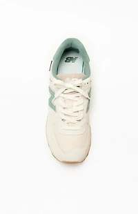 New Balance White & Green 574 Sneakers