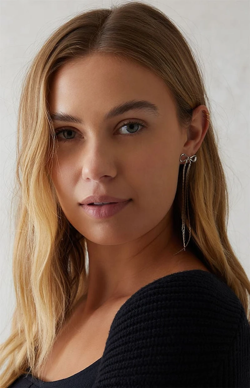 LA Hearts Silver Dangle Bow Earrings
