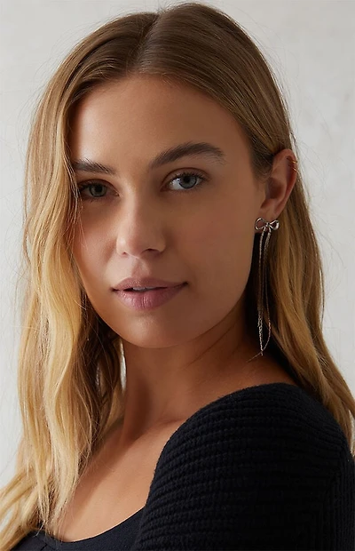 LA Hearts Silver Dangle Bow Earrings