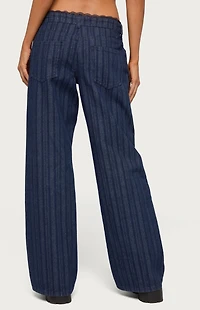 Edikted Lace Trim Striped Low Rise Baggy Jeans