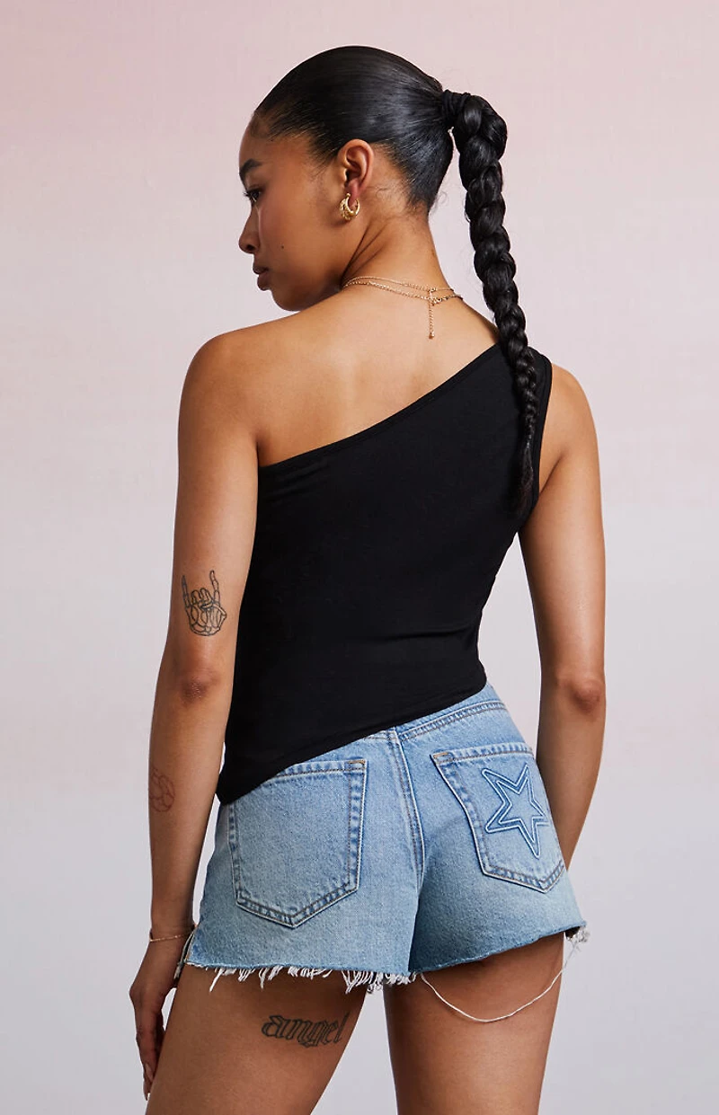 Third Charm Mandy Knot One Shoulder Tank Top