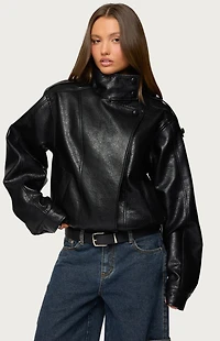 Edikted Jaicee High Neck Oversized Faux Leather Jacket