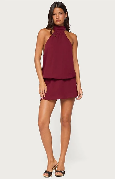 Edikted Laira Chiffon High Neck Mini Dress