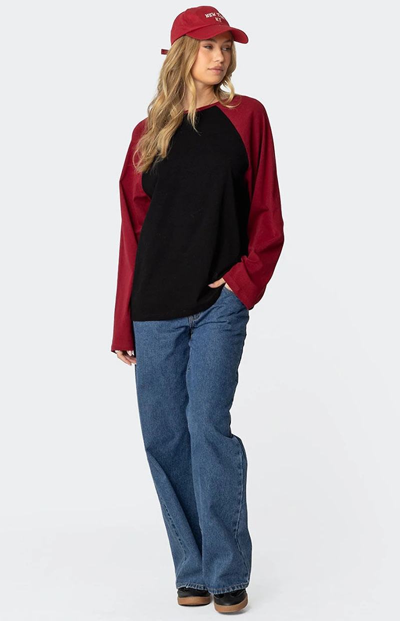 Edikted Oversized Raglan Long Sleeve T-Shirt