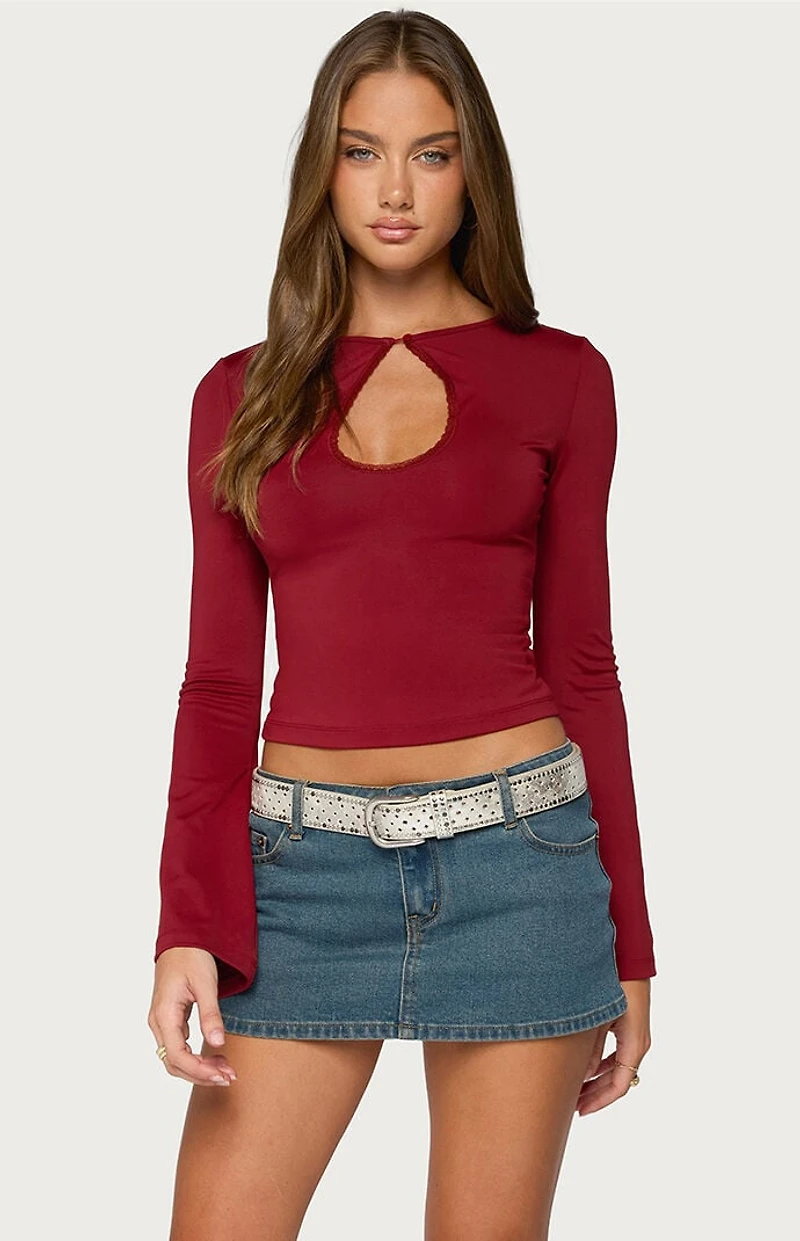 Edikted Dena Keyhole Flared Long Sleeve Top
