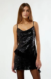 Beverly and Beck Jasmine Ruffle Sequin Mini Dress