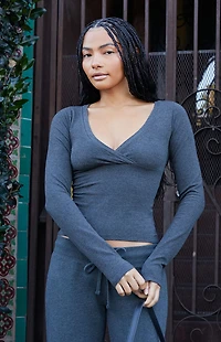 John Galt Dark Gray Amara Surplice Long Sleeve Top