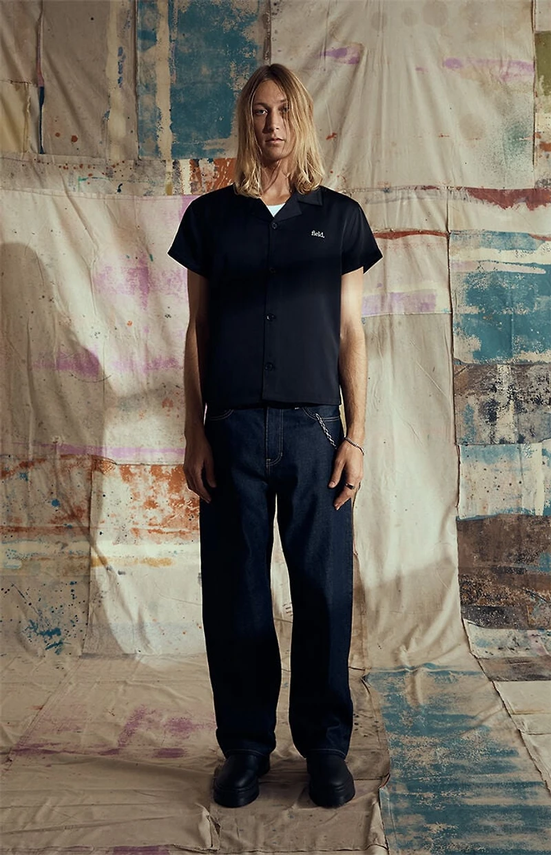 FIELD OF STUDY by Pacsun Black Short Sleeve Camp Shirt