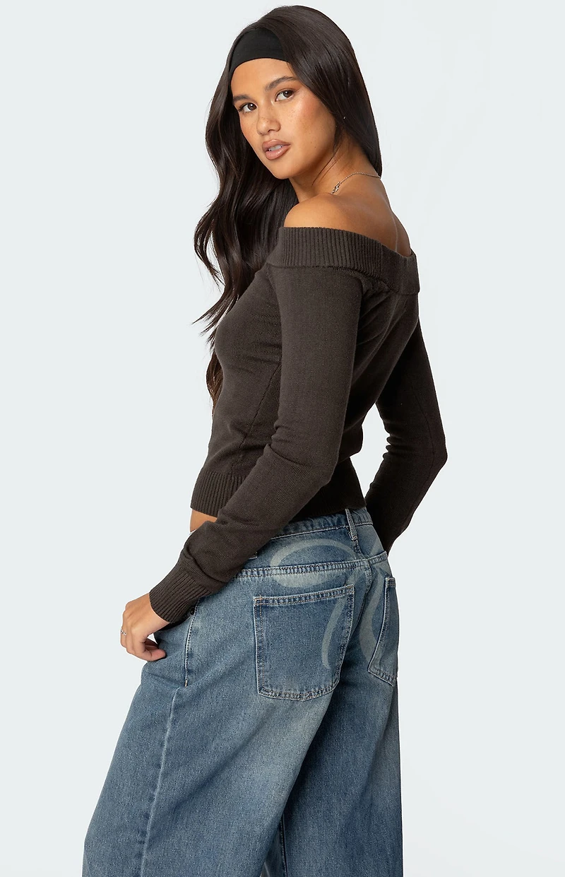 Edikted TJ Off Shoulder Knit Bow Top