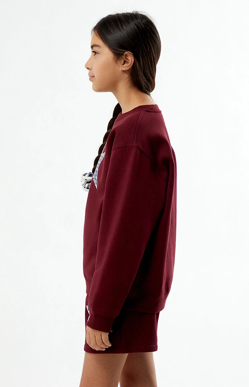Pacsun Kids Maroon Plaid Star Embroidered Crew Neck Sweatshirt
