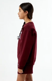 Pacsun Kids Maroon Plaid Star Embroidered Crew Neck Sweatshirt