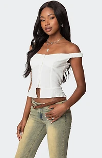 Edikted Ali Linen Look Off Shoulder Top