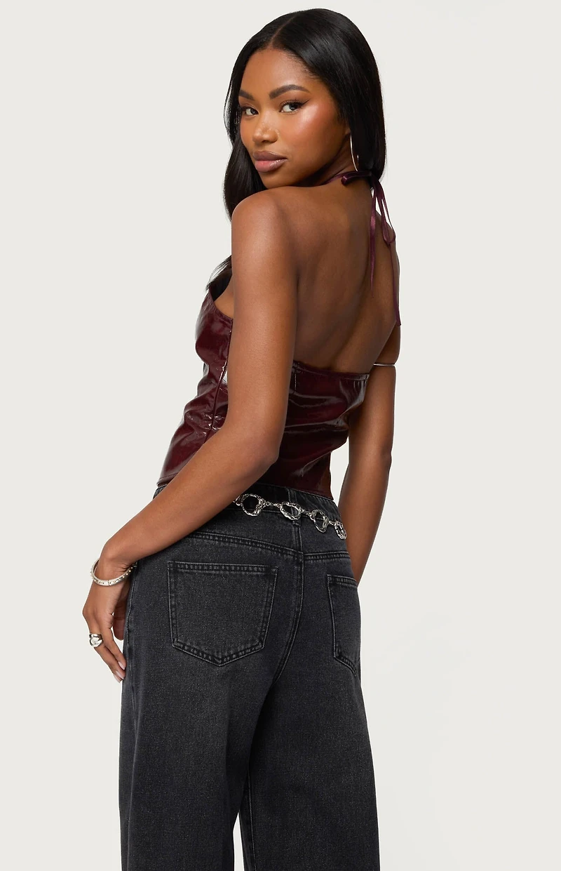 Edikted Hailie Faux Leather Halter Top