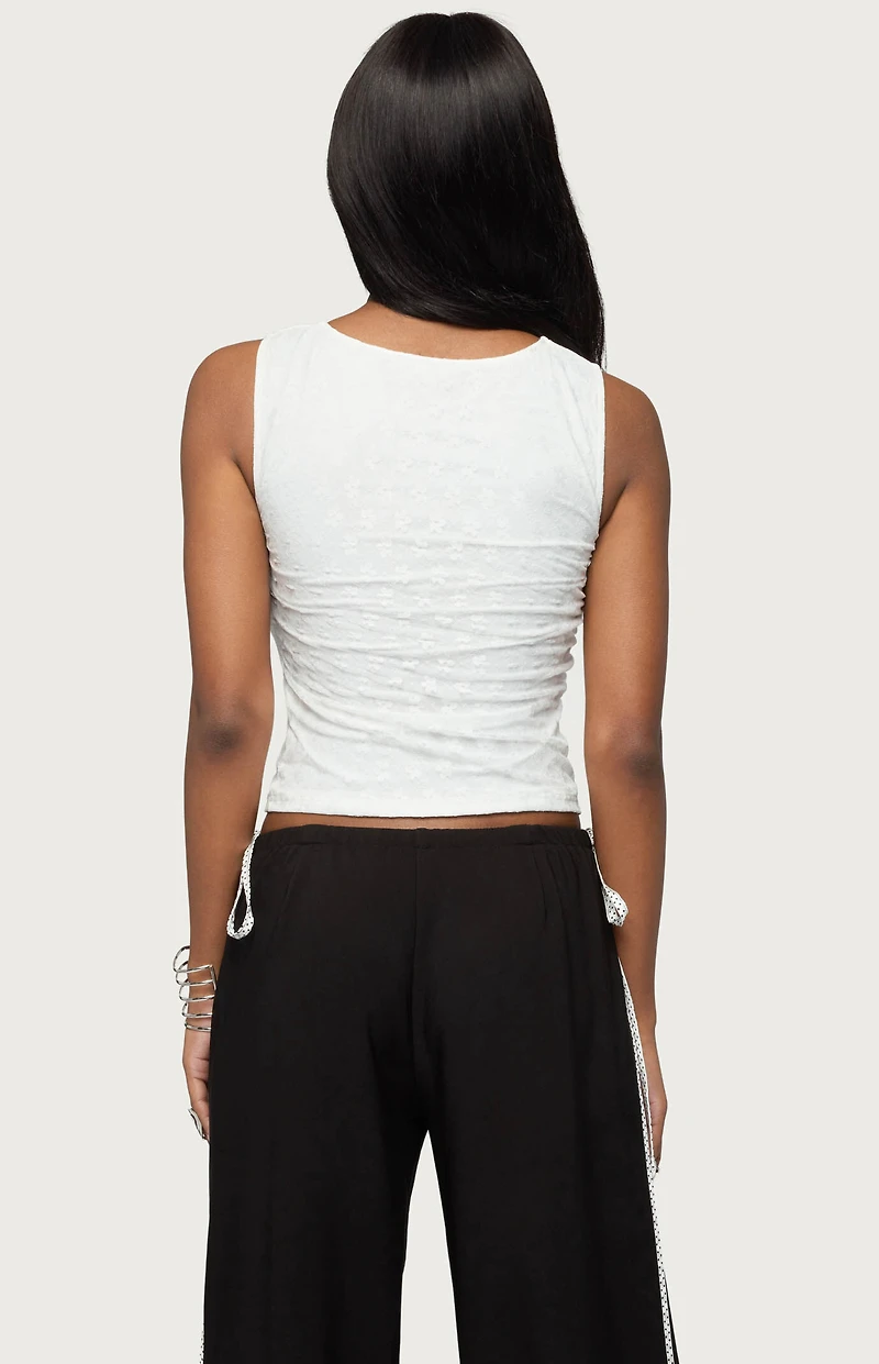 Edikted Elisia Twist Cutout Flower Lace Top