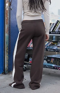 John Galt Brown Hilary Side Stripe Yoga Baggy Sweatpants