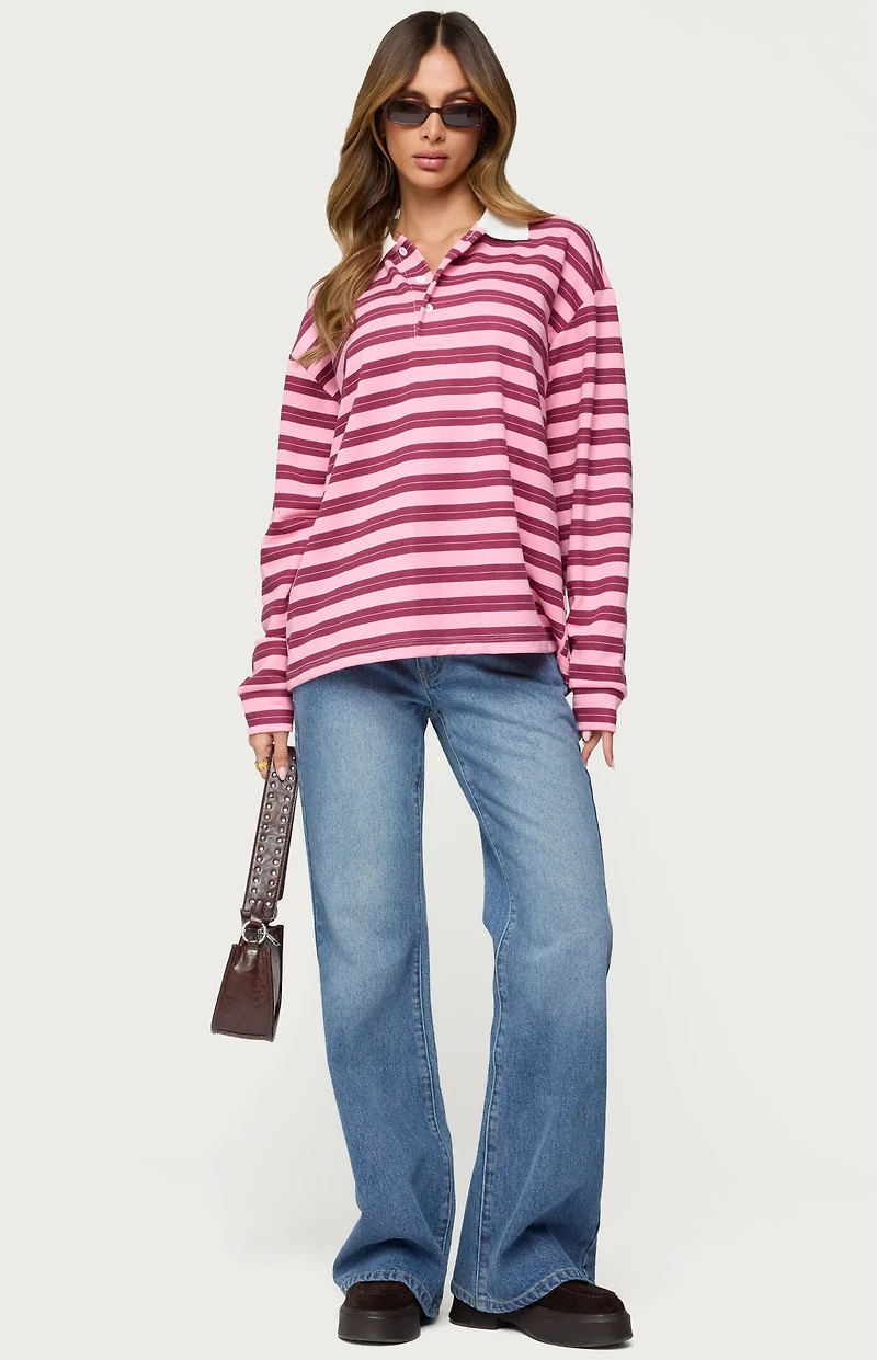 Edikted Maureen Striped Polo Sweatshirt