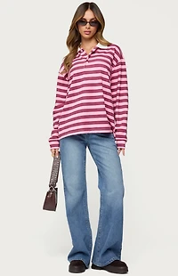 Edikted Maureen Striped Polo Sweatshirt