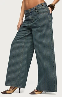 Edikted Button Pinstripe Low Rise Baggy Jeans