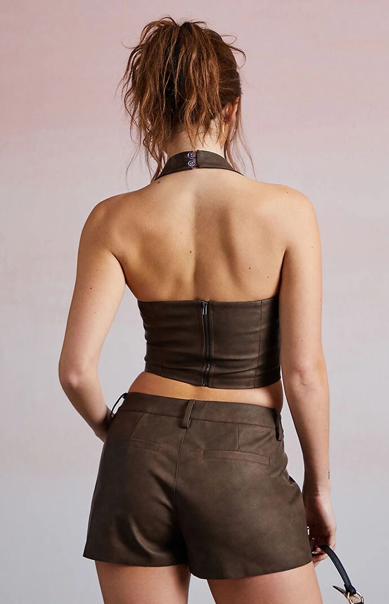 Third Charm Kyra Faux Leather Halter Top