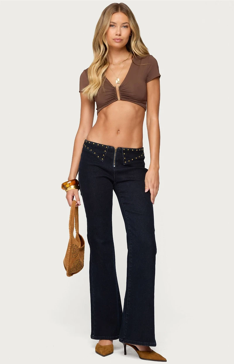 Edikted Carys Stud Low Rise Flared Jeans