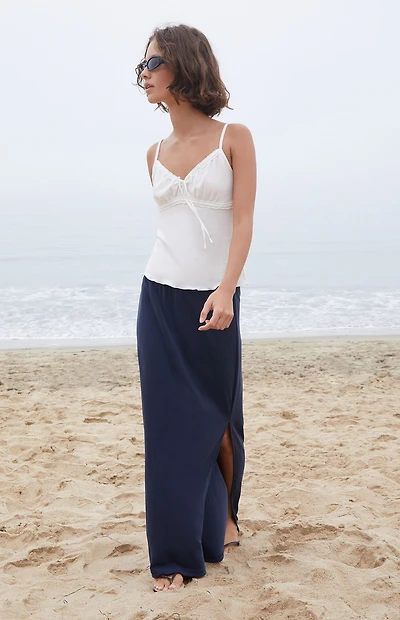 John Galt Blue Slit Maxi Skirt