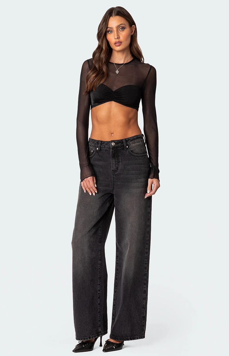 Edikted Night Out Sheer Long Sleeve Crop Top