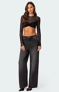 Edikted Night Out Sheer Long Sleeve Crop Top