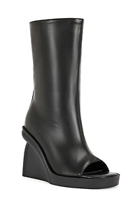 AZALEA WANG Women's Nolia Black Wedge Peep Toe Booties