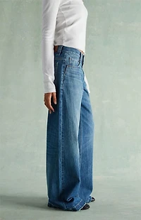 RARE DNM EDIT Medium Blue Rhinestone R & D Ultra Low Rise Baggy Jeans