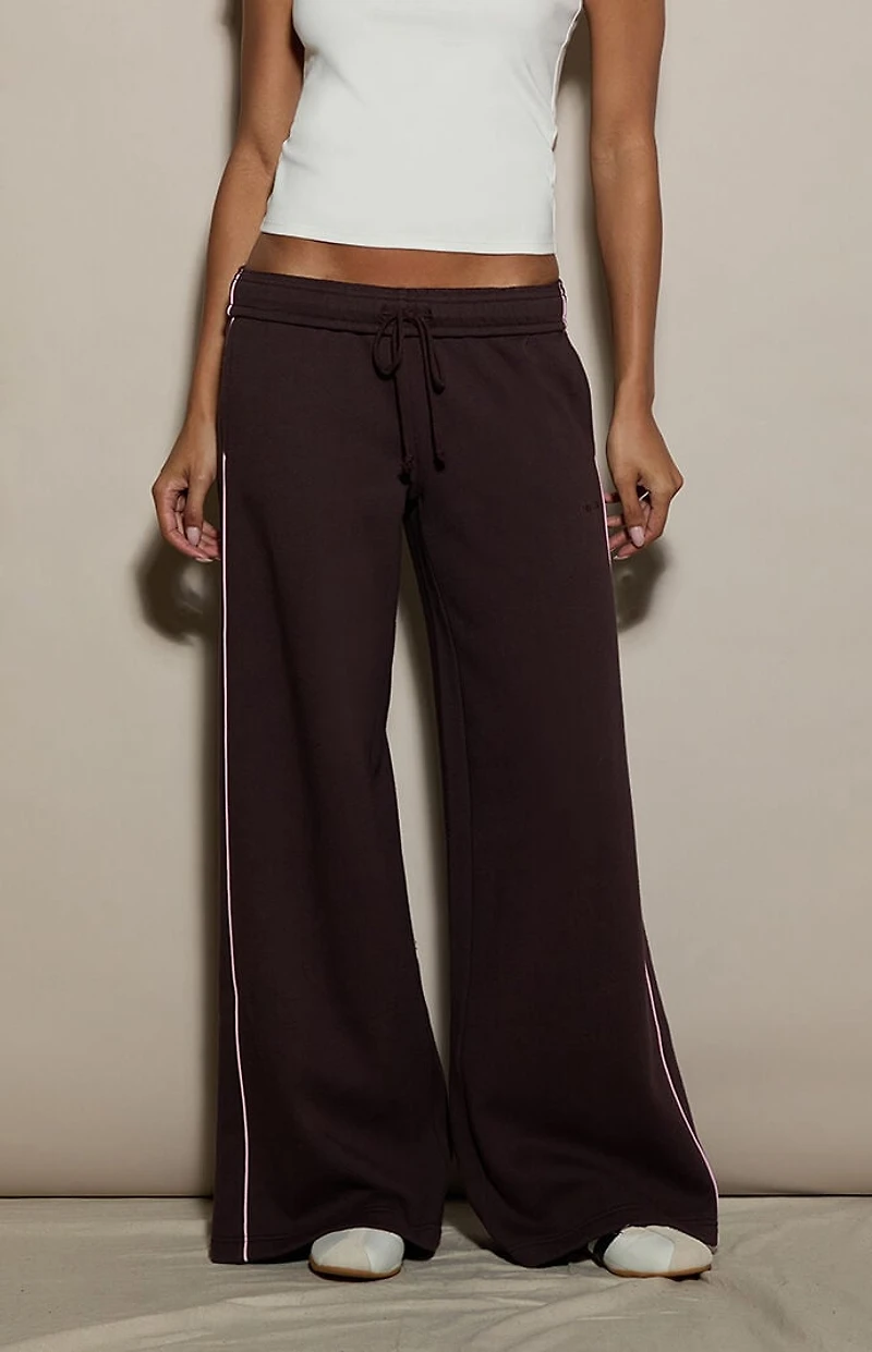Pacsun Brown Contrast Piping Ultra Soft Fleece Baggy Sweatpants