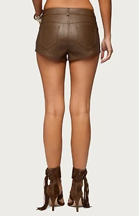 Edikted Mid Rise Faux Leather Micro Shorts