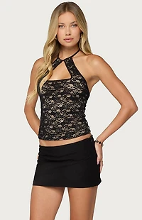 Edikted Dylanne Cutout Lace Halter Top