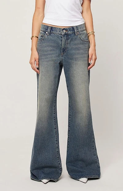 ABRAND Amalie Dark Indigo Low Rise Flare Baggy Jeans
