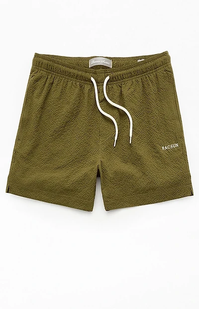 Pacsun Olive Seersucker 4.5" Swim Trunks