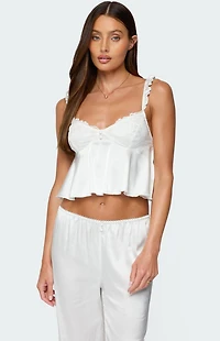 Edikted Izabella Lacey Satin Effect Ruffle Top