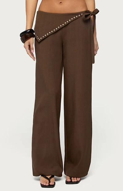 Edikted Avery Studded Foldover Straight Leg Pants