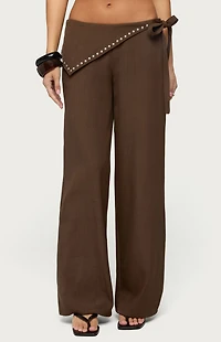 Edikted Avery Studded Foldover Straight Leg Pants